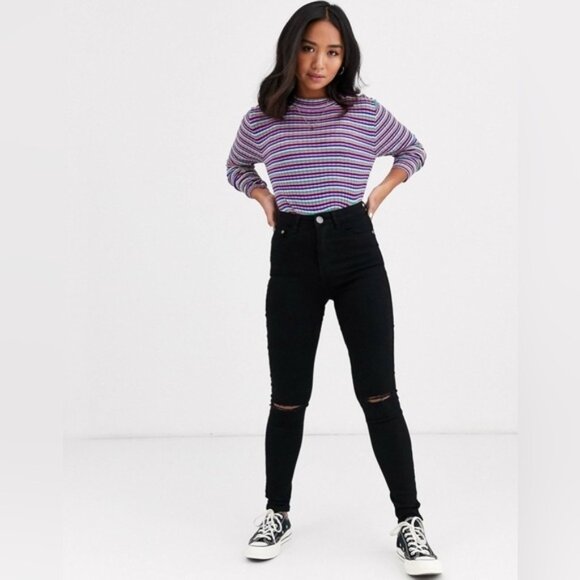 Asos Glamorous Ripped Knee Skinny Jeans Distressed Grey High Rise Waist Small - Picture 4 of 12